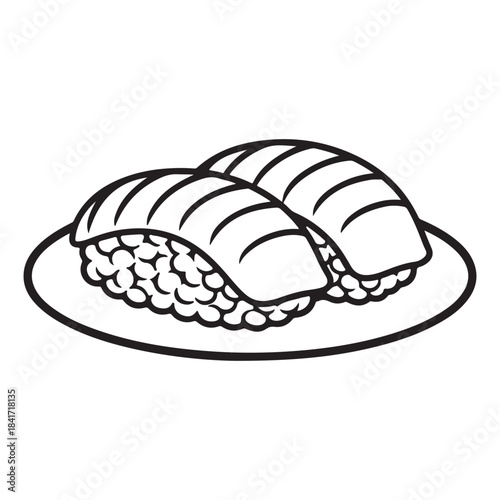 Simple black and white illustration of sushi on a plate