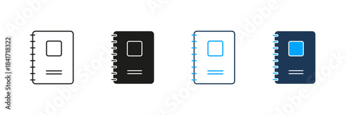 Spiral Notebook Line And Solid Icon Set. Stationery, Note-Taking, And Organization Symbol Collection. Ideal For Educational And Office Use. Isolated Vector Illustration