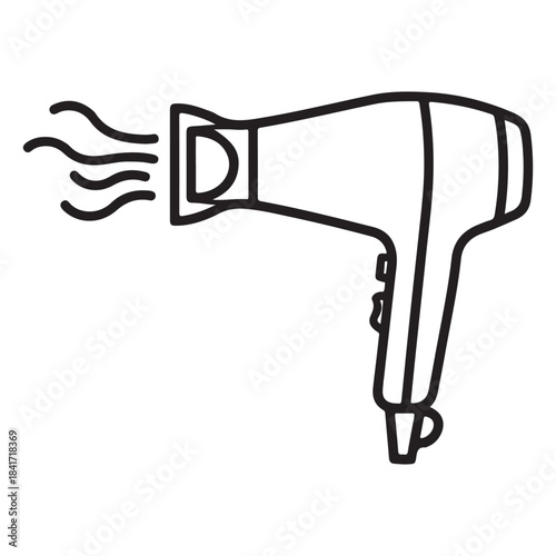Simple black line drawing of a hair dryer on a