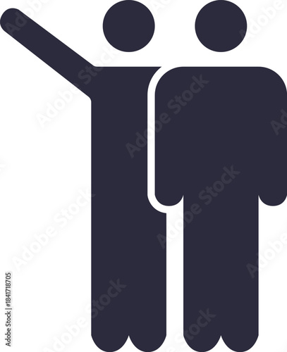 Two people icon showing person raising hand