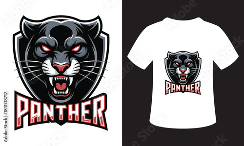 Aggressive panther head logo design with t shirt mockup