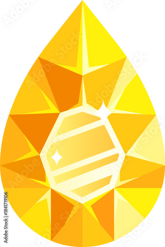 Yellow teardrop faceted gemstone vector illustration