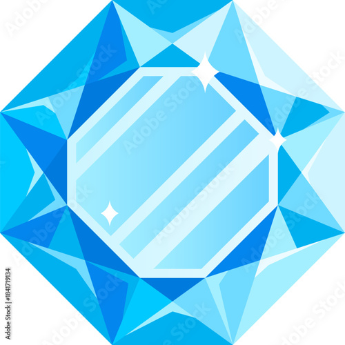 Sparkling blue diamond gem icon crystal shape