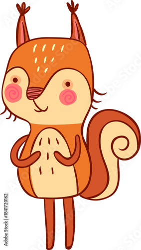 Cartoon squirrel character standing and smiling