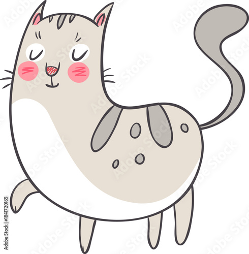 Cute cartoon cat character smiling happily illustration