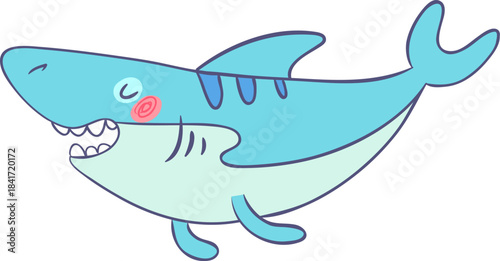 Cute cartoon shark character smiling and blushing concept