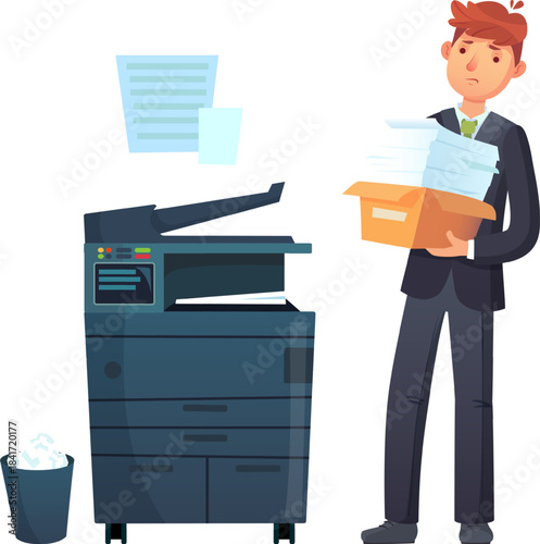 Businessman feeling stressed dealing with office paperwork