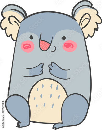 Cute koala cartoon character standing on clean background
