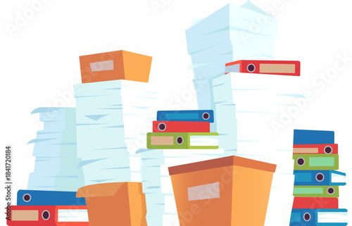 Overwhelming stacks of paperwork creating office burden chaos