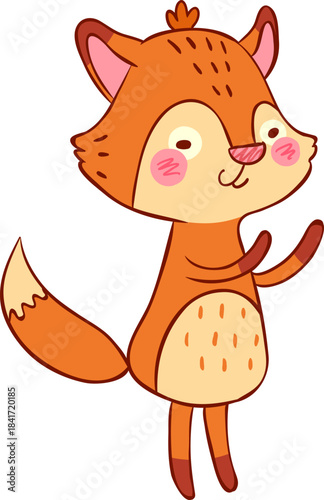 Cute cartoon fox standing up hands raised
