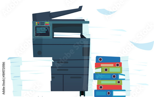 Office printer generating paper documents and binders