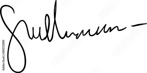 Hand drawing black ink signature on white background