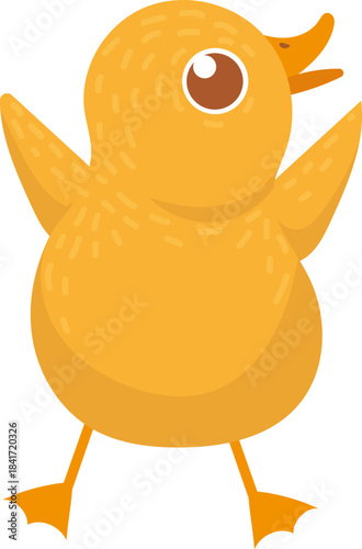 Yellow duckling cartoon standing happily spreading wings