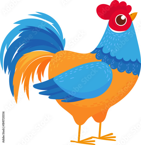 Cartoon rooster character with colorful feathers illustration