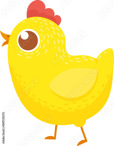 Yellow little chicken walking vector illustration
