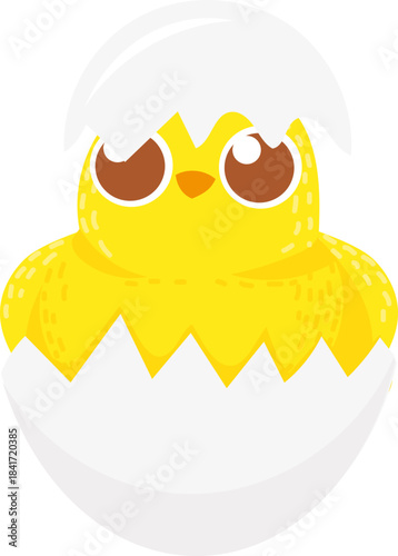 Little chick hatching from eggshell new life concept