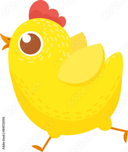 Yellow cartoon chick running in simple illustration