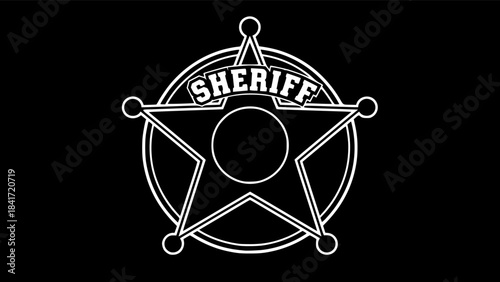 Sheriff star silhouette. This image features a classic five-pointed sheriff badge, representing law enforcement, authority, Western justice, and official insignia. Vector clipart illustration design.