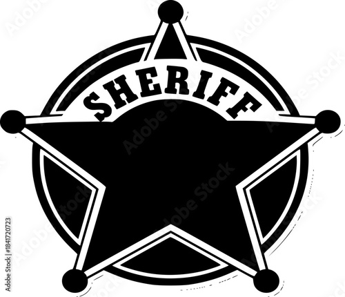 Sheriff star silhouette. This image features a classic five-pointed sheriff badge, representing law enforcement, authority, Western justice, and official insignia. Vector clipart illustration design.
