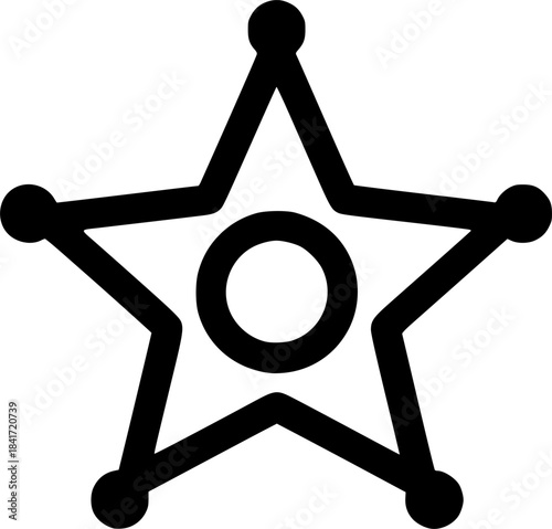 Sheriff star silhouette. This image features a classic five-pointed sheriff badge, representing law enforcement, authority, Western justice, and official insignia. Vector clipart illustration design.