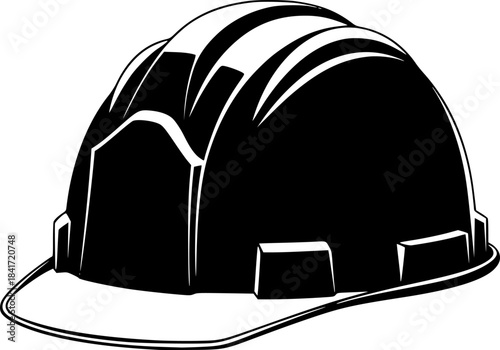 Construction hat silhouette. This image shows a black silhouette of a construction hard hat, also known as a safety helmet or protective headgear. Vector clipart illustration design