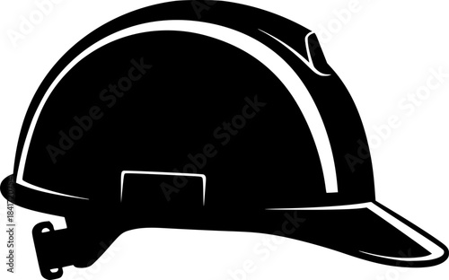 Construction hat silhouette. This image shows a black silhouette of a construction hard hat, also known as a safety helmet or protective headgear. Vector clipart illustration design