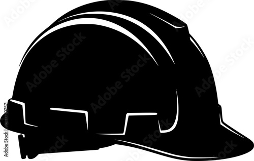Construction hat silhouette. This image shows a black silhouette of a construction hard hat, also known as a safety helmet or protective headgear. Vector clipart illustration design