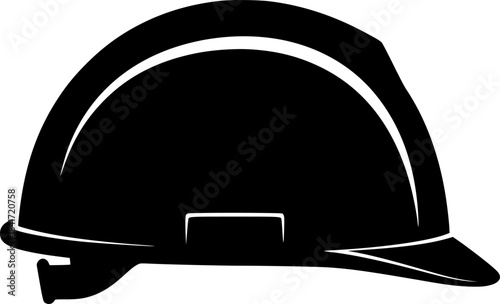 Construction hat silhouette. This image shows a black silhouette of a construction hard hat, also known as a safety helmet or protective headgear. Vector clipart illustration design