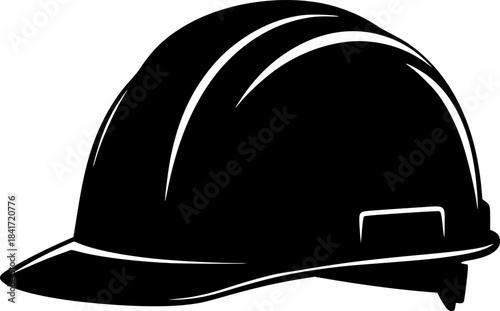 Construction hat silhouette. This image shows a black silhouette of a construction hard hat, also known as a safety helmet or protective headgear. Vector clipart illustration design