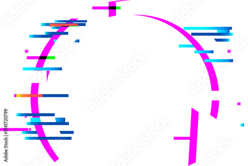 Abstract digital glitch arc with broken segments