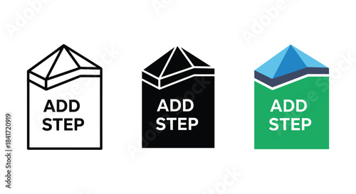 Add step icon representing new stage level or procedure in process flow diagram outlined solid and colorful vector symbol
