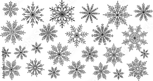 snowflakes silhouette line art vector illustration with a white background
