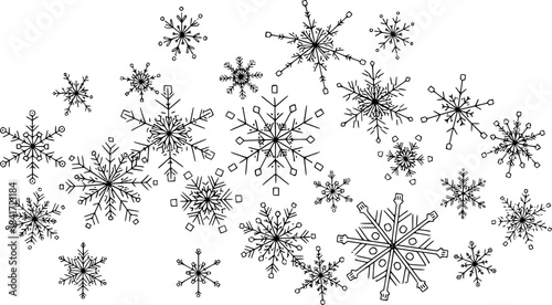 snowflakes silhouette line art vector illustration with a white background
