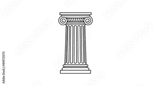Ionic column vector icon with fluted shaft and volute capital - classical architecture line art