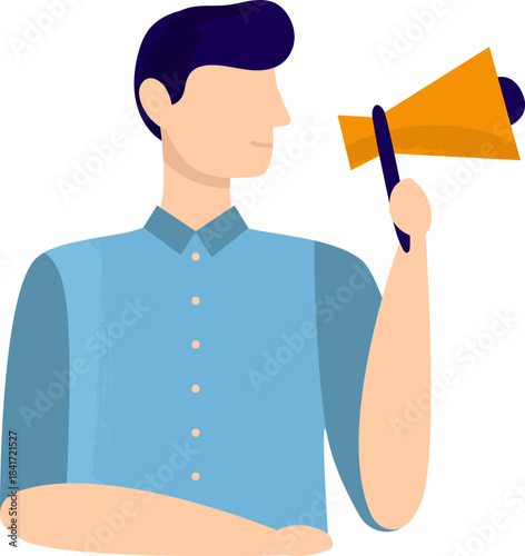 Man holding megaphone announcing important information