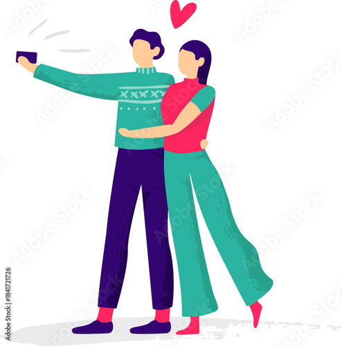 Loving couple taking selfie together embracing with heart