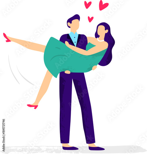 Man carrying woman expressing love and romantic affection