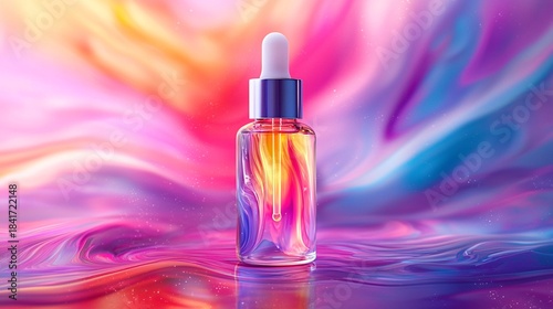 Colored liquid essential oil bottle