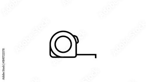Minimalist black-outline tape measure icon (vector) with circular housing and extended tape