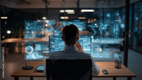 Man analyzing futuristic data interface