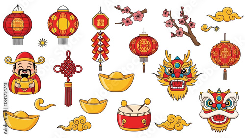 Chinese New Year Decorations and Symbols Collection.