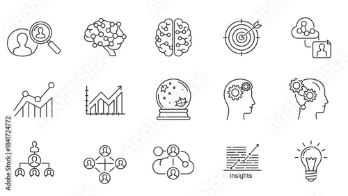 Collection of business and technology icons representing ideas and strategy.
