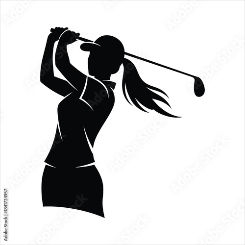 Silhouette of a Woman Golf Player Swinging a Club During a Golf Game