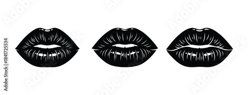 Three black lips in a row, graphic illustration on white background