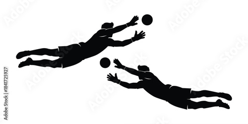 Dynamic Silhouettes of Goalkeepers Diving to Make Crucial Saves During Soccer Action