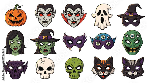 Collection of Halloween-themed masks and faces for spooky celebrations.