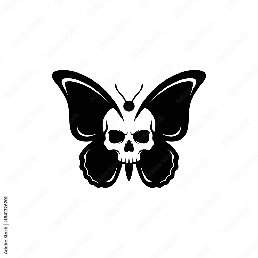 Fototapeta premium Black Butterfly with Skull Illustration Design.