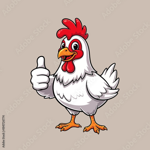 Cartoon Chicken Giving Thumbs Up Gesture.