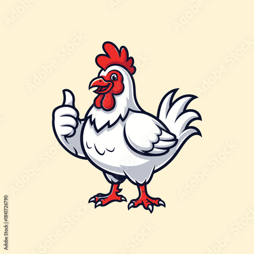 Cartoon Chicken Giving Thumbs Up Gesture.