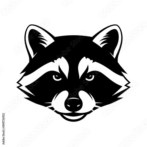 Raccoon Face Illustration Black White Design.